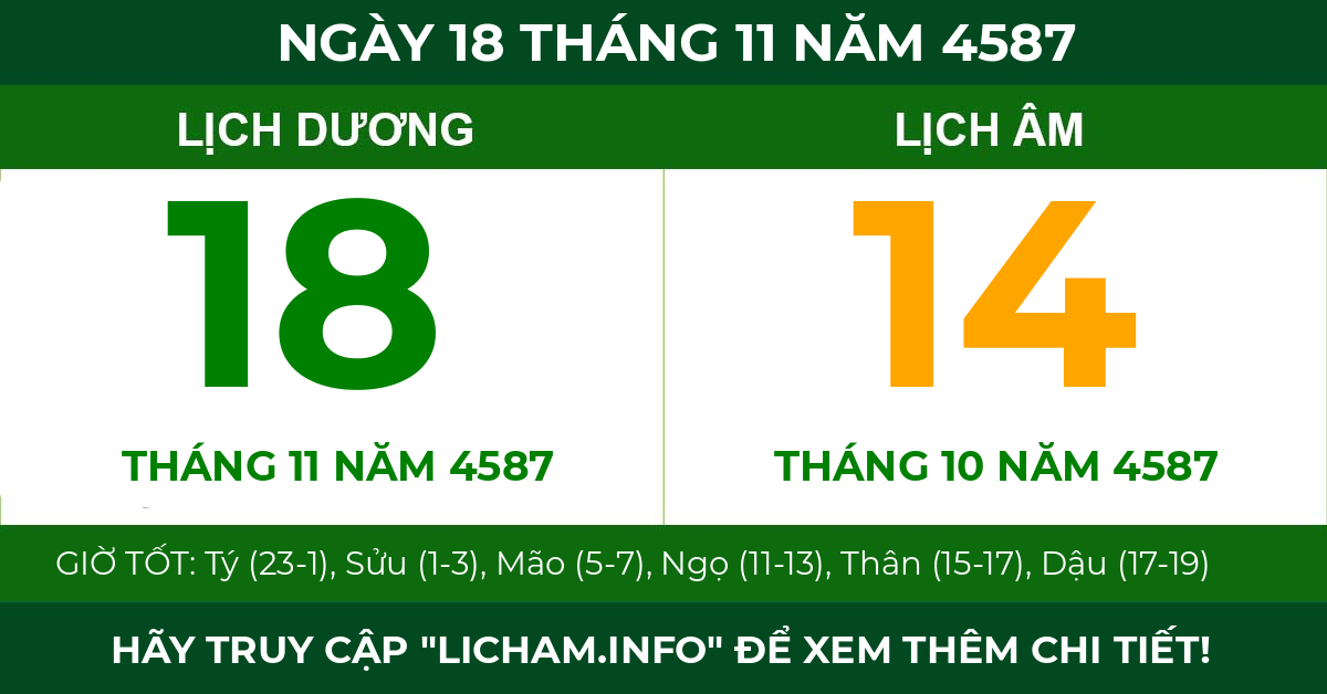 lịch âm ngày 18 tháng 11 năm 4587