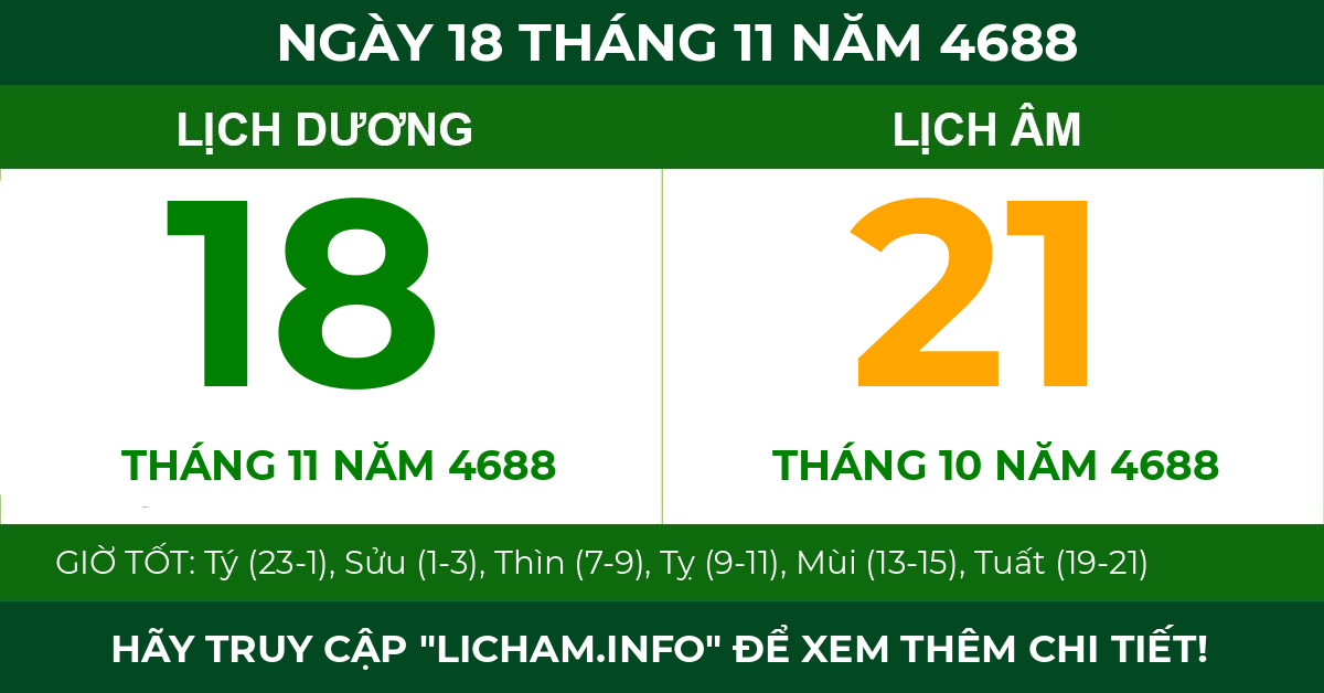 lịch âm ngày 18 tháng 11 năm 4688