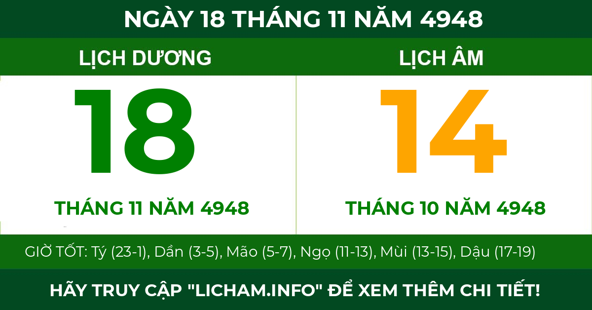 lịch âm ngày 18 tháng 11 năm 4948