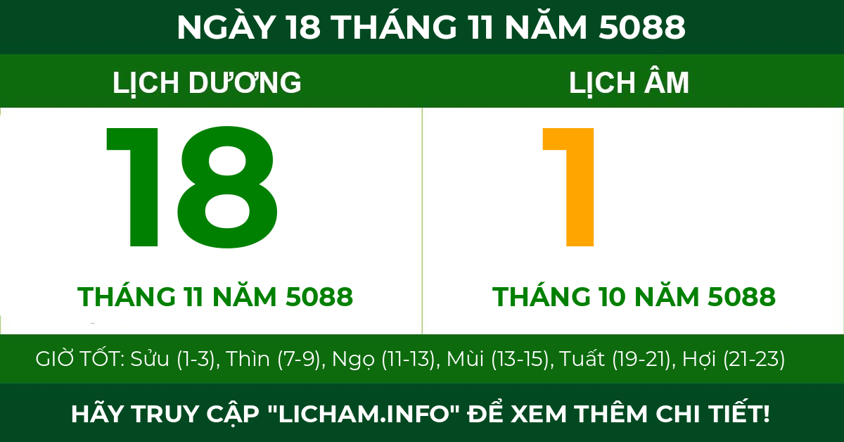 lịch âm ngày 18 tháng 11 năm 5088