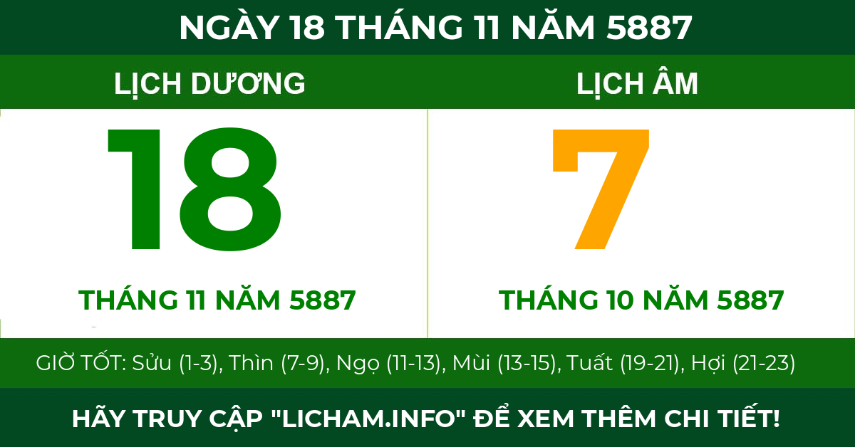 lịch âm ngày 18 tháng 11 năm 5887