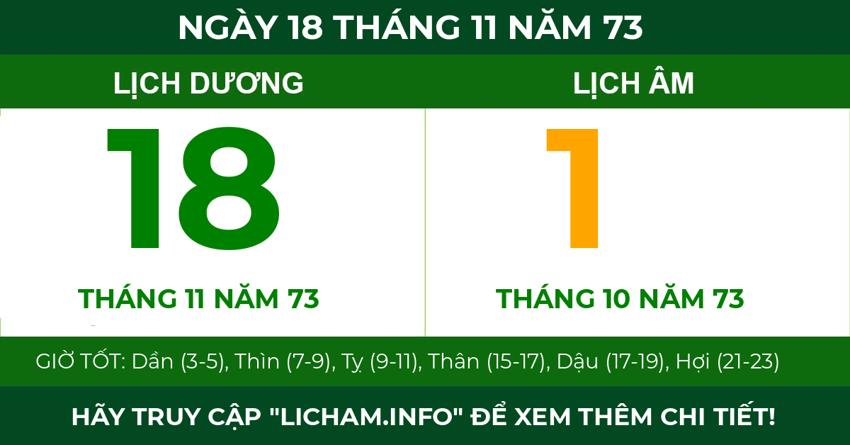 lịch âm ngày 18 tháng 11 năm 73