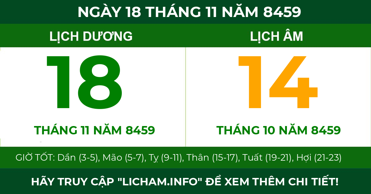 lịch âm ngày 18 tháng 11 năm 8459