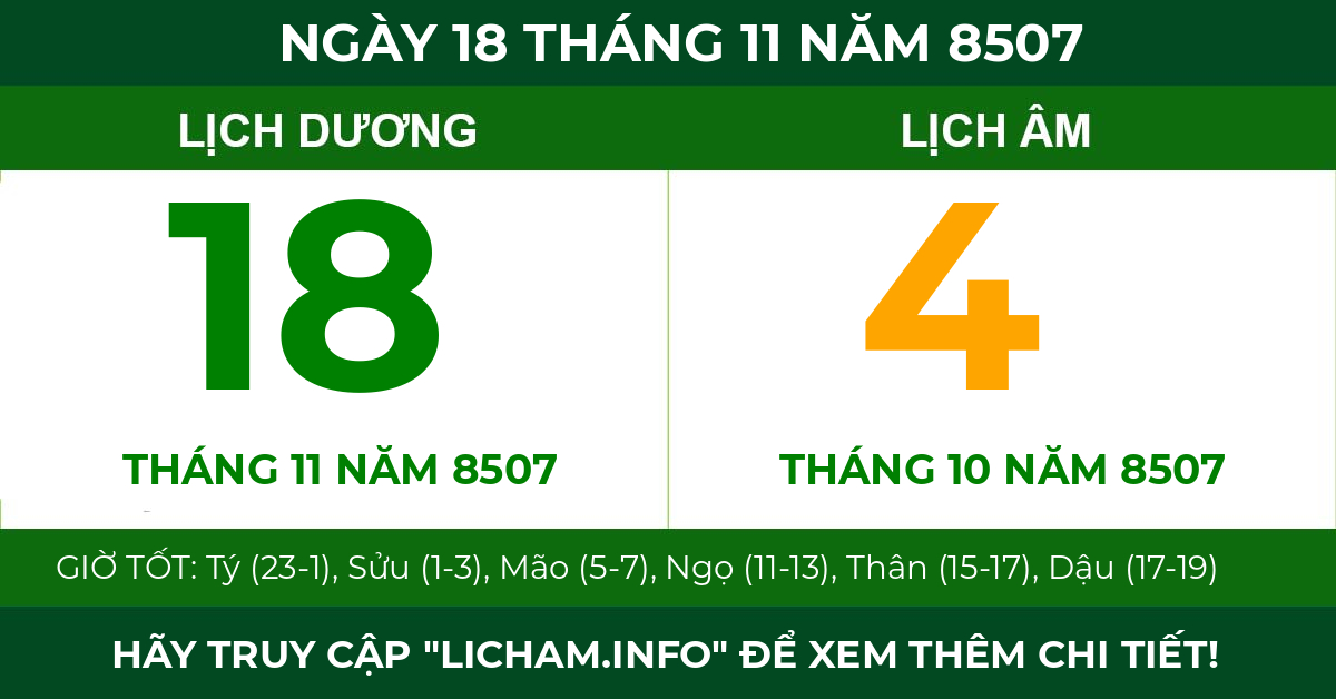 lịch âm ngày 18 tháng 11 năm 8507