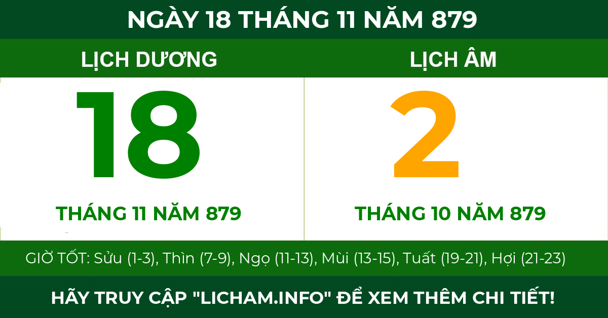 lịch âm ngày 18 tháng 11 năm 879