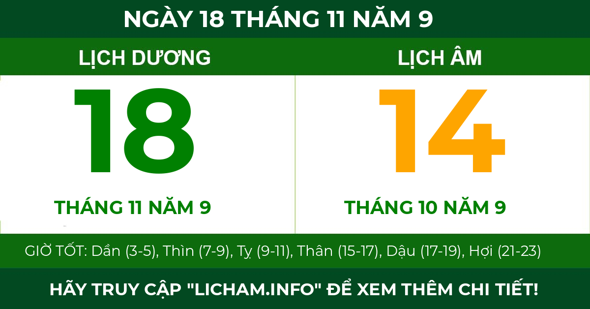 lịch âm ngày 18 tháng 11 năm 9