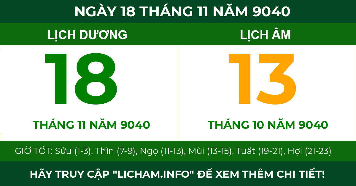 lịch âm ngày 18 tháng 11 năm 9040
