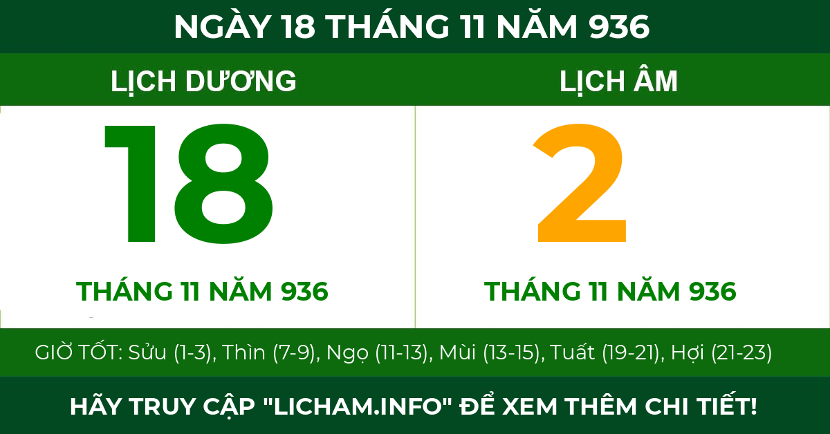 lịch âm ngày 18 tháng 11 năm 936