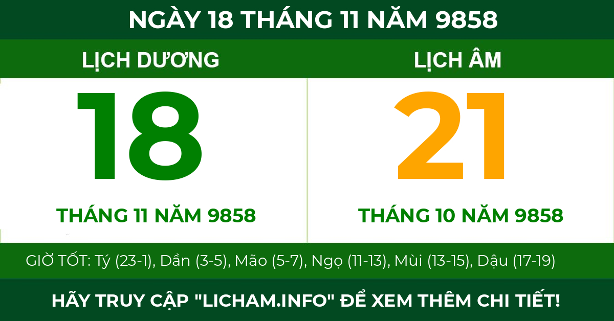 lịch âm ngày 18 tháng 11 năm 9858