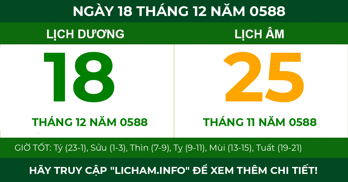 lịch âm ngày 18 tháng 12 năm 0588