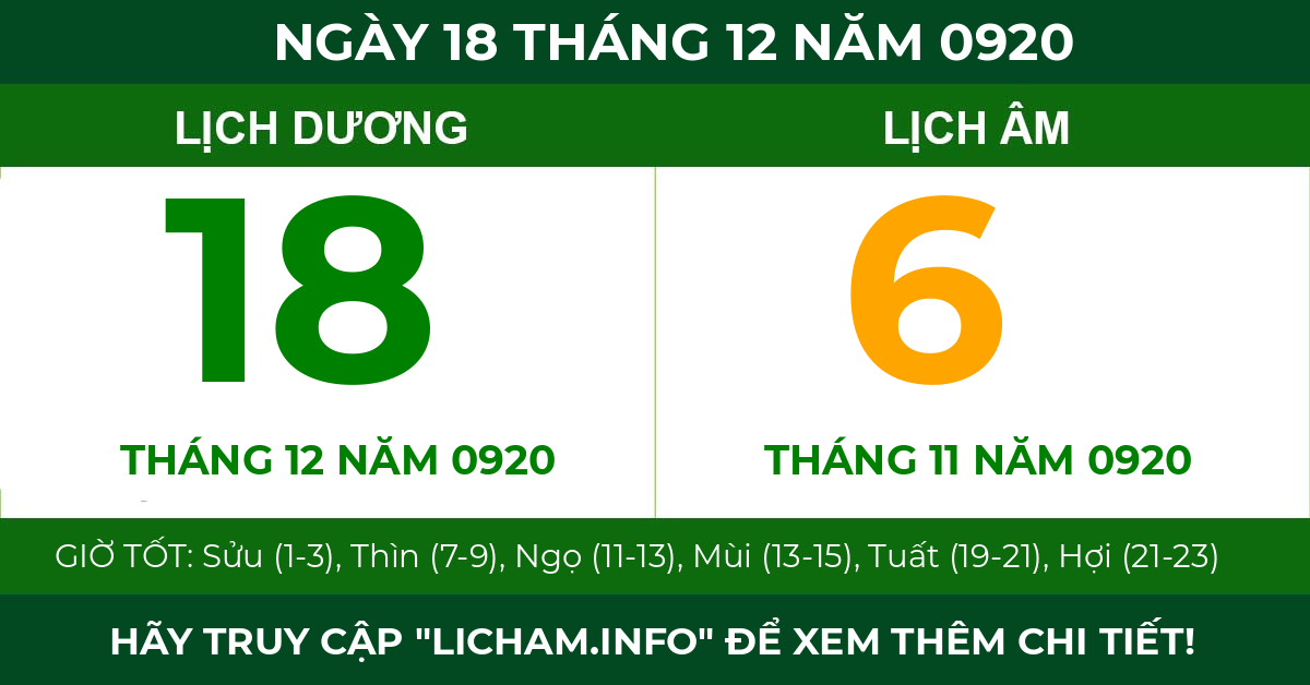 lịch âm ngày 18 tháng 12 năm 0920