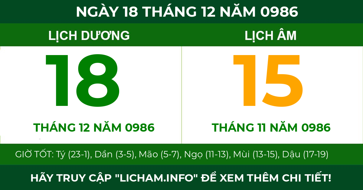 lịch âm ngày 18 tháng 12 năm 0986