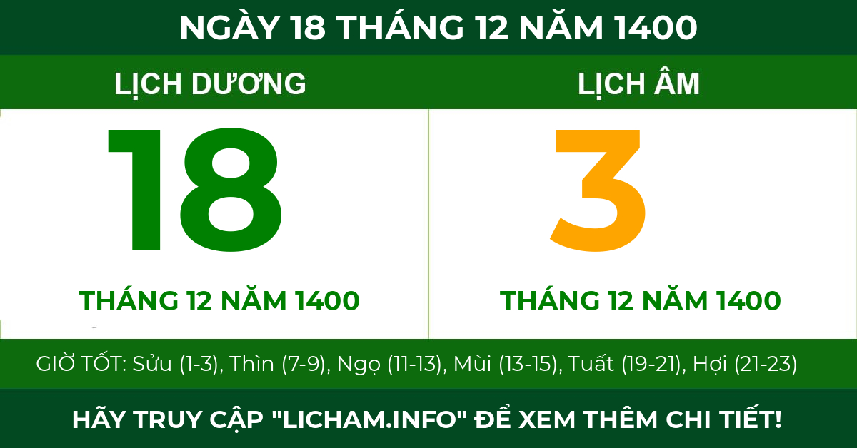 lịch âm ngày 18 tháng 12 năm 1400