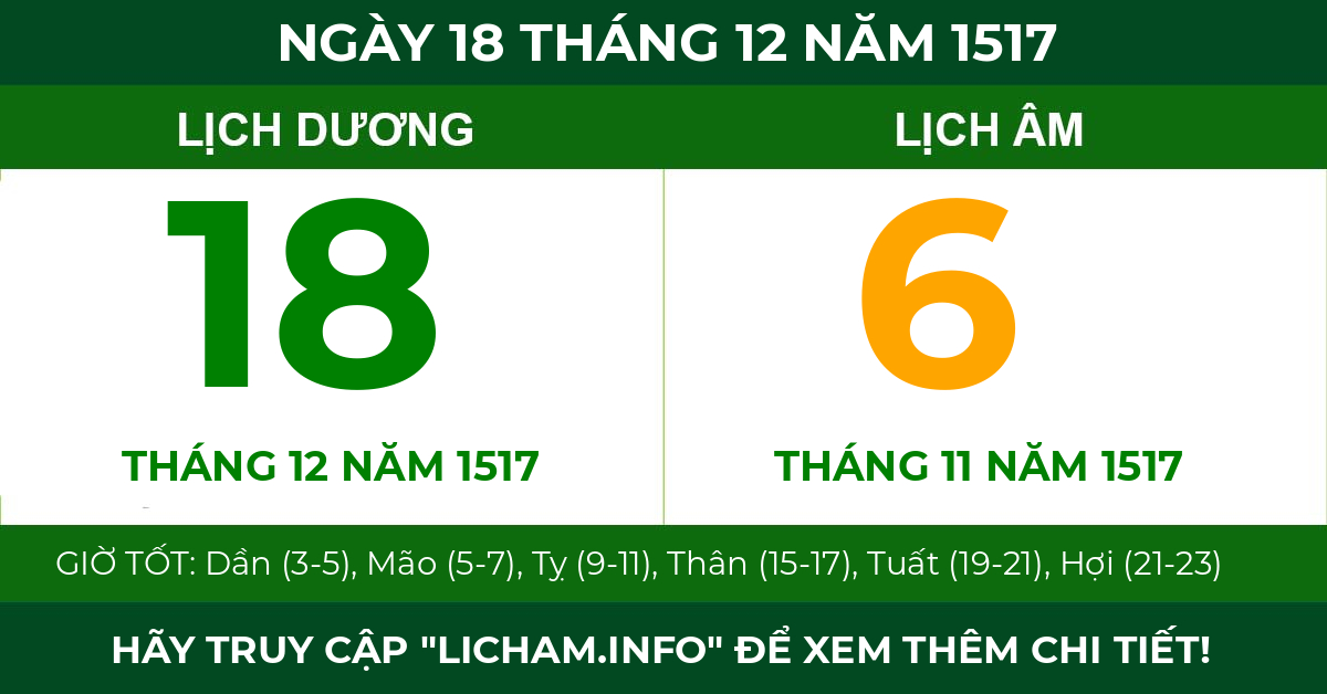 lịch âm ngày 18 tháng 12 năm 1517