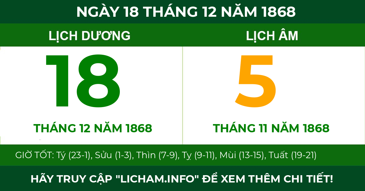 lịch âm ngày 18 tháng 12 năm 1868