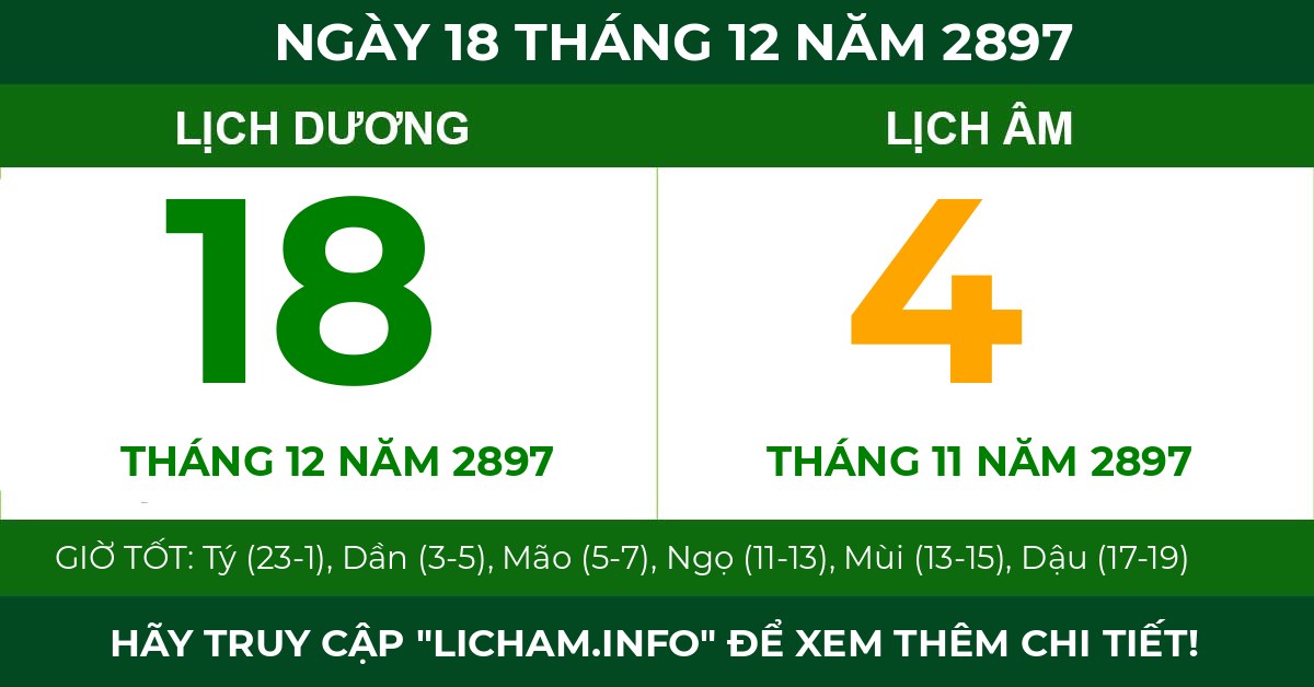 lịch âm ngày 18 tháng 12 năm 2897