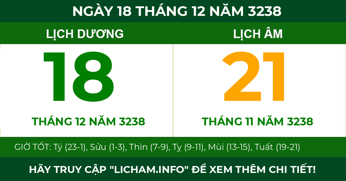 lịch âm ngày 18 tháng 12 năm 3238