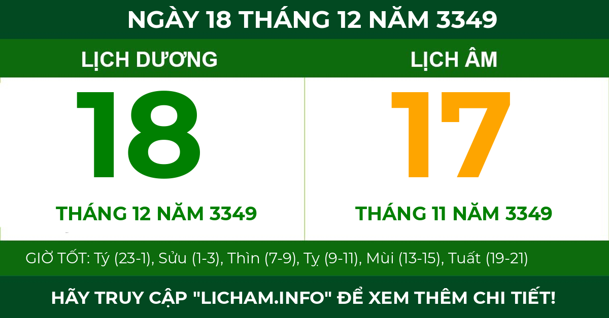 lịch âm ngày 18 tháng 12 năm 3349