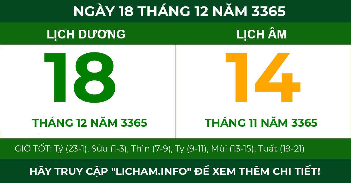 lịch âm ngày 18 tháng 12 năm 3365