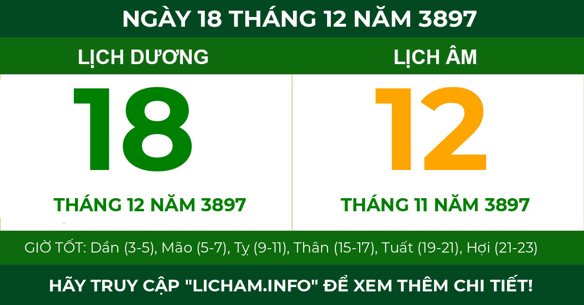 lịch âm ngày 18 tháng 12 năm 3897