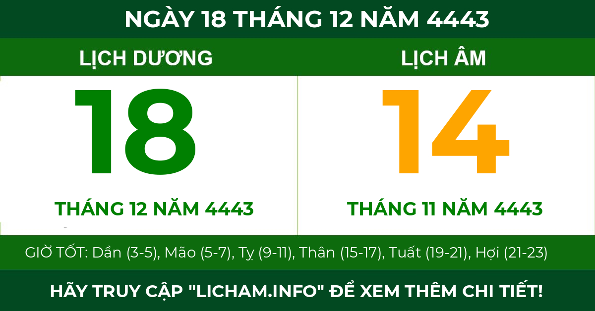lịch âm ngày 18 tháng 12 năm 4443