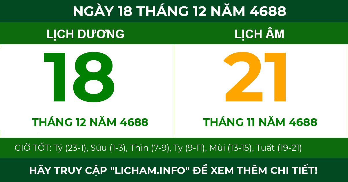 lịch âm ngày 18 tháng 12 năm 4688