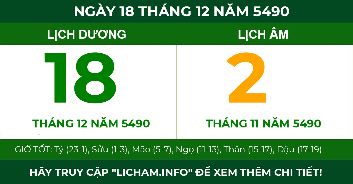 lịch âm ngày 18 tháng 12 năm 5490