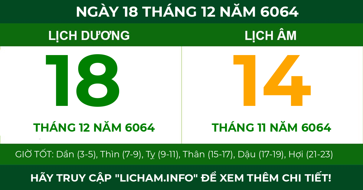 lịch âm ngày 18 tháng 12 năm 6064