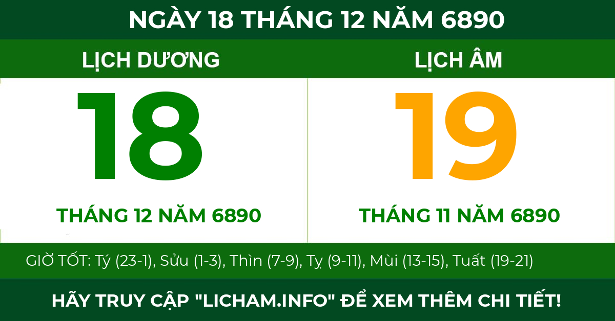lịch âm ngày 18 tháng 12 năm 6890