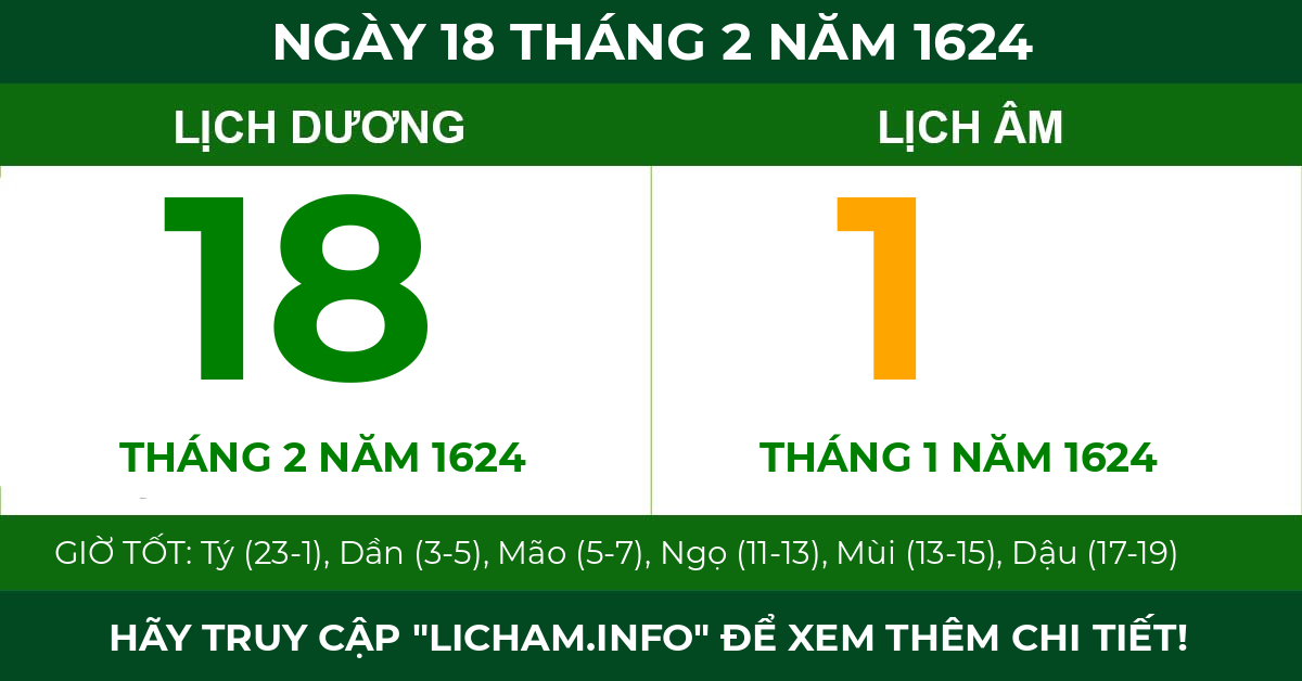lịch âm ngày 18 tháng 2 năm 1624