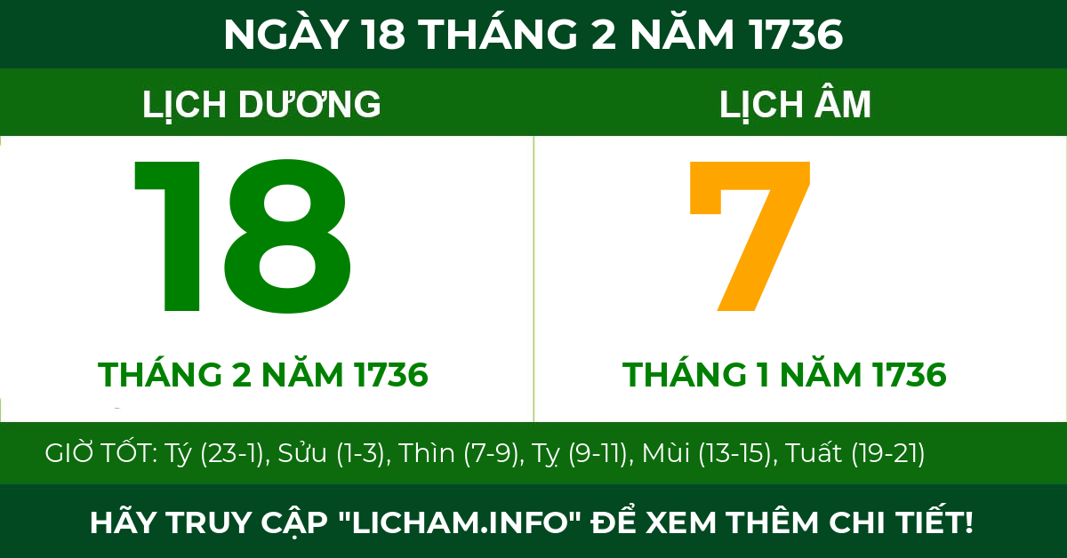 lịch âm ngày 18 tháng 2 năm 1736