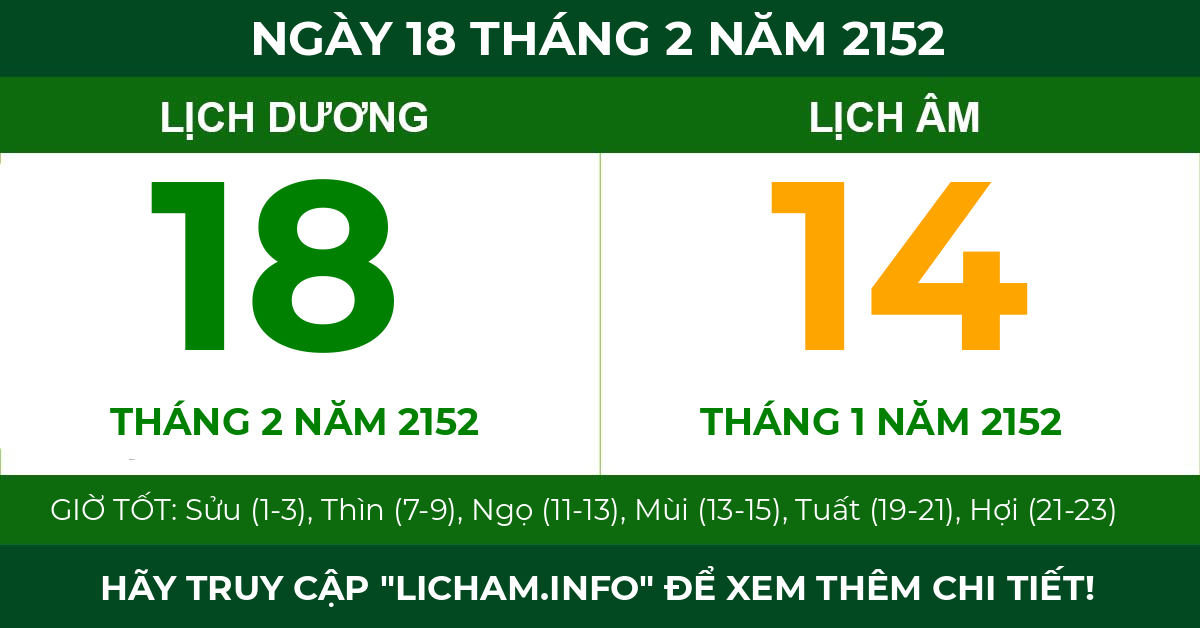 lịch âm ngày 18 tháng 2 năm 2152