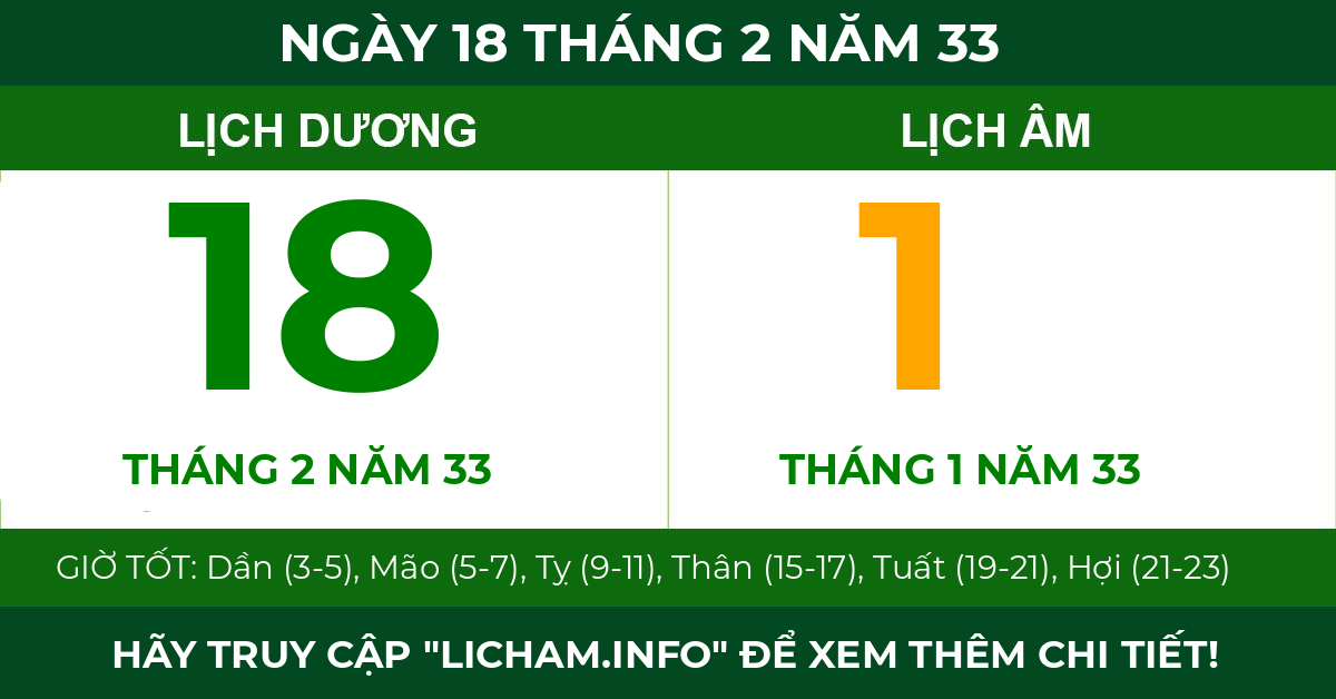 lịch âm ngày 18 tháng 2 năm 33