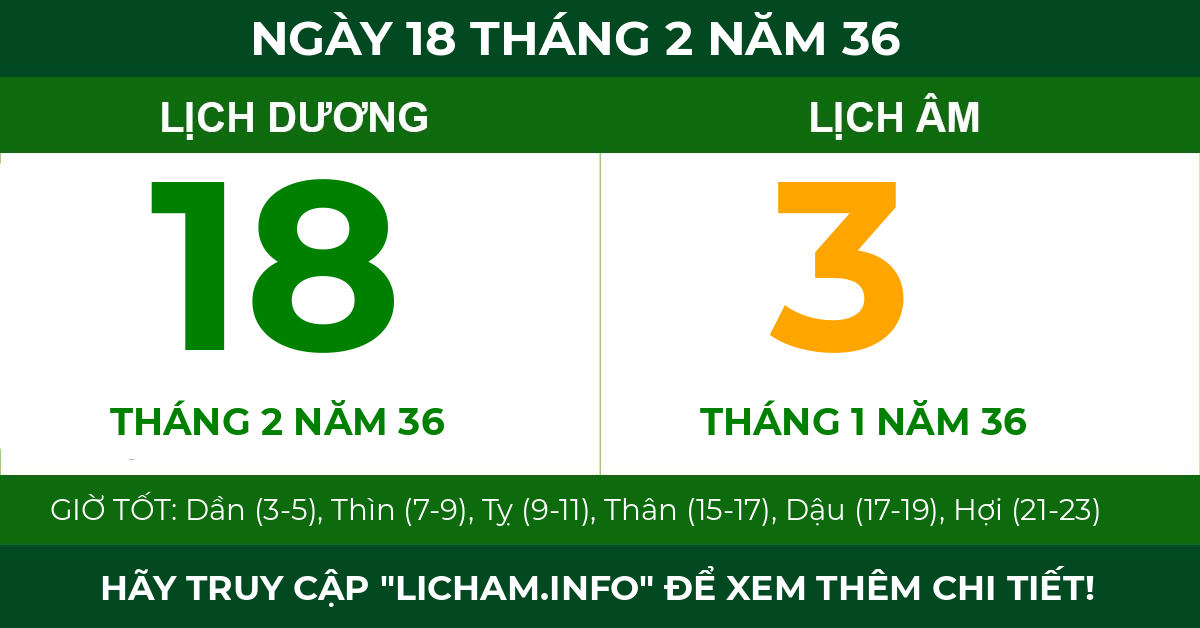 lịch âm ngày 18 tháng 2 năm 36