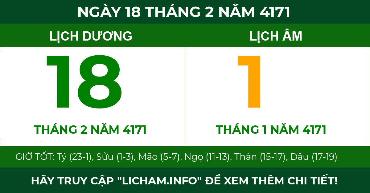 lịch âm ngày 18 tháng 2 năm 4171