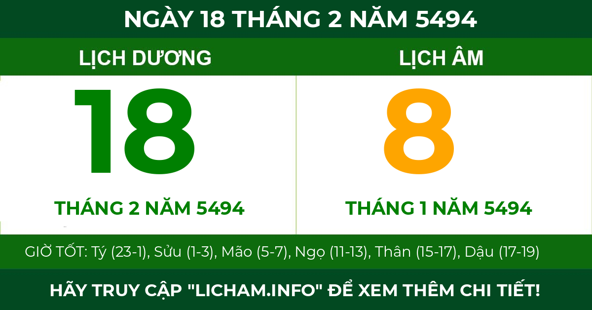lịch âm ngày 18 tháng 2 năm 5494