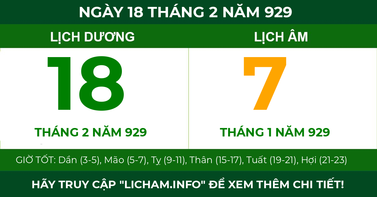 lịch âm ngày 18 tháng 2 năm 929