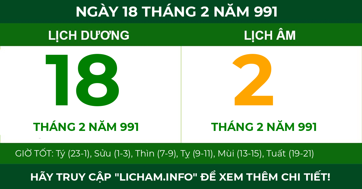 lịch âm ngày 18 tháng 2 năm 991