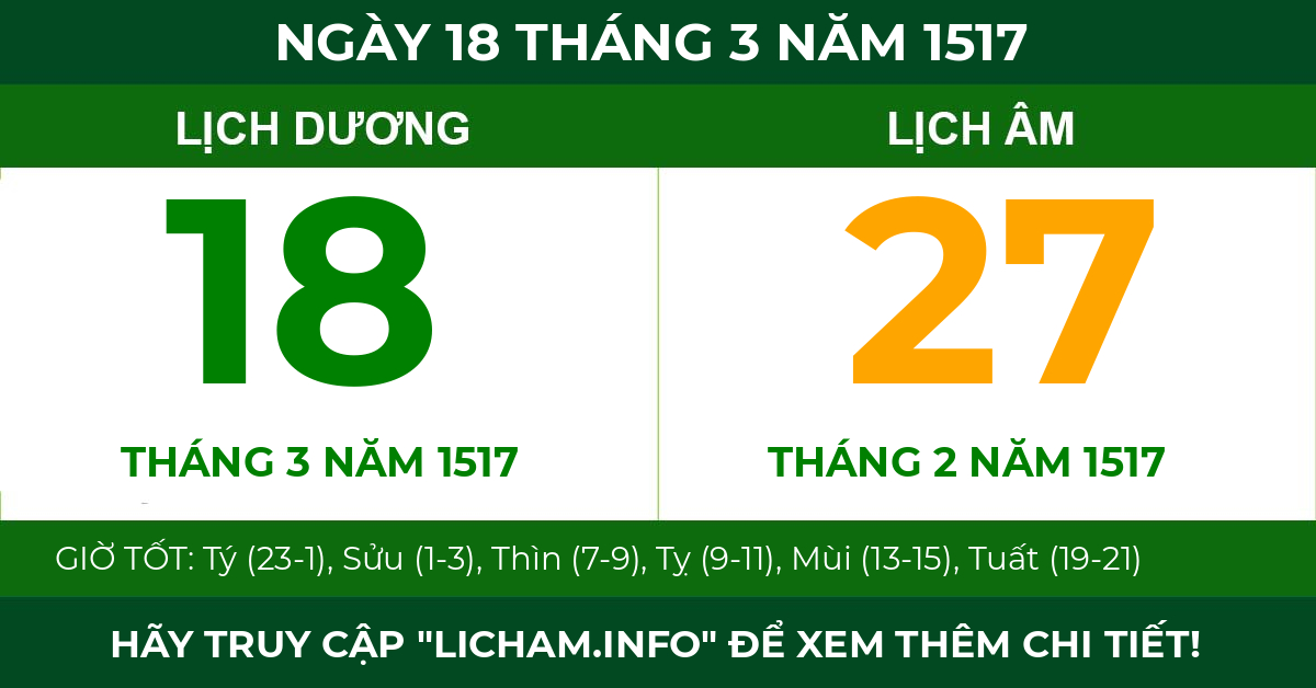 lịch âm ngày 18 tháng 3 năm 1517