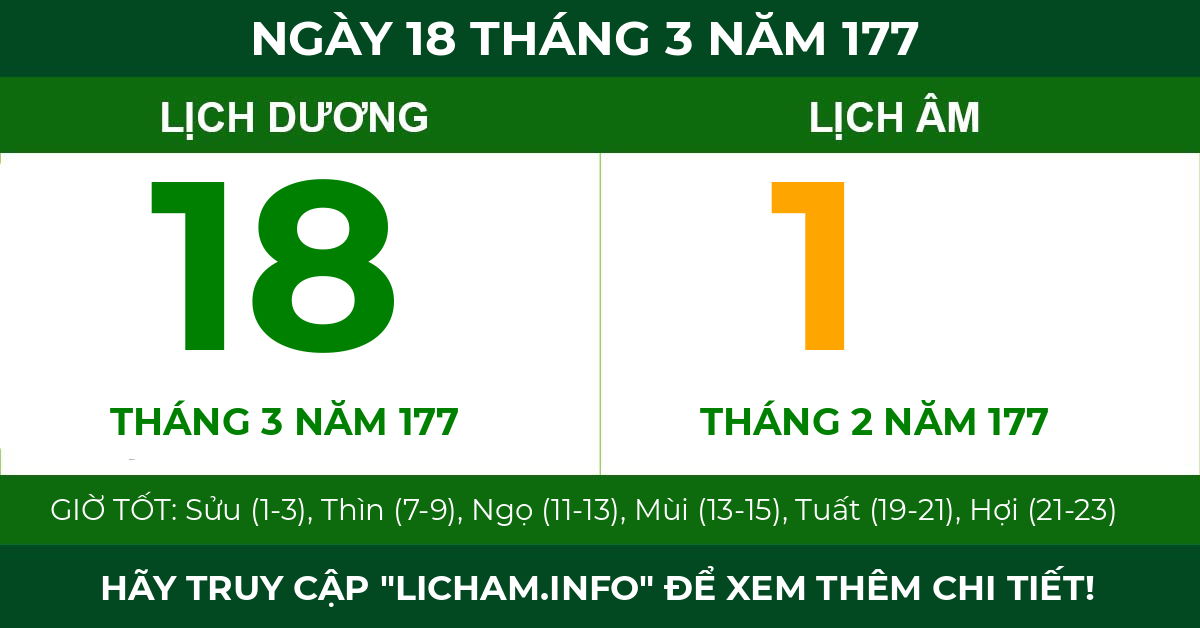 lịch âm ngày 18 tháng 3 năm 177
