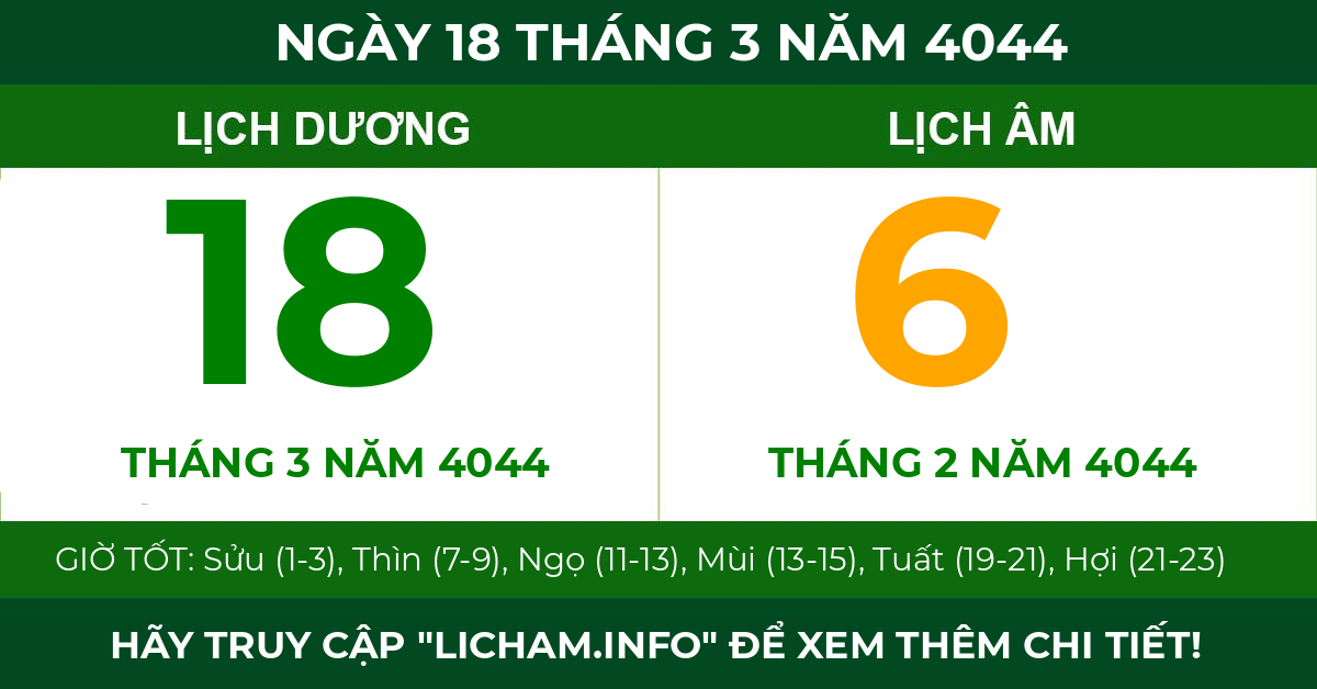 lịch âm ngày 18 tháng 3 năm 4044