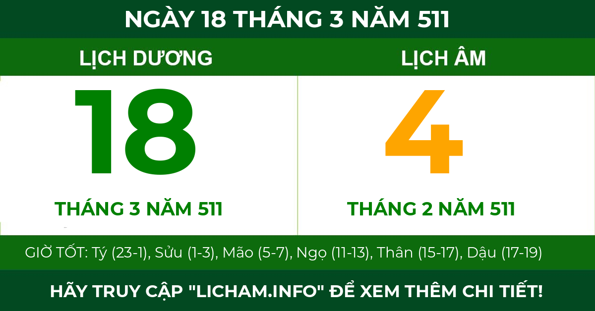 lịch âm ngày 18 tháng 3 năm 511