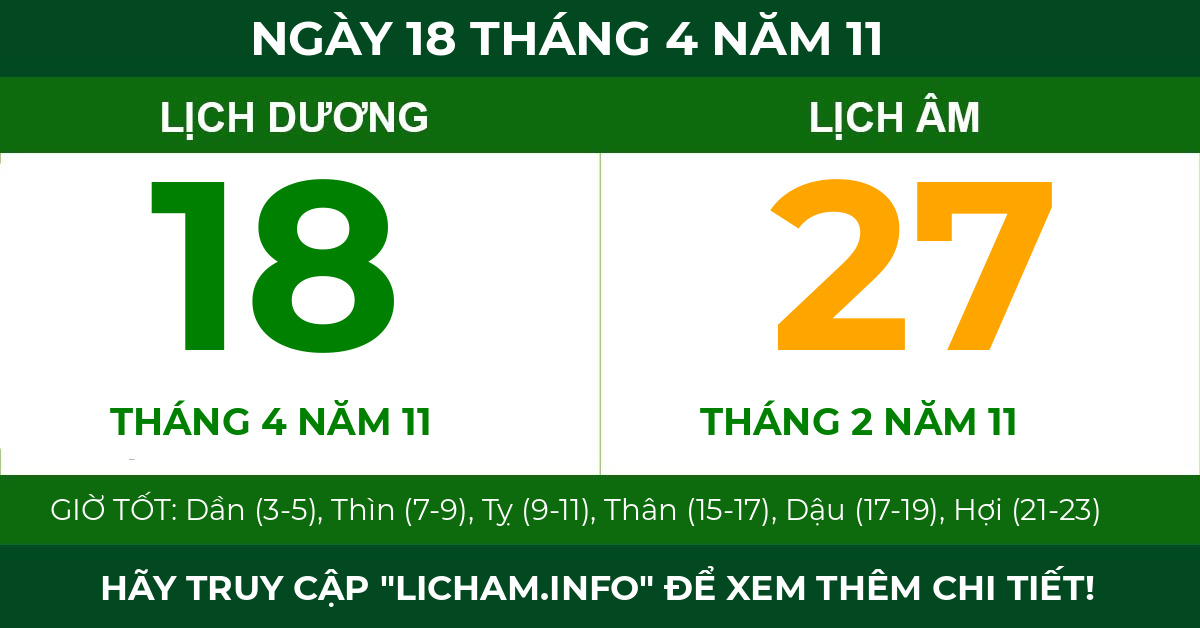lịch âm ngày 18 tháng 4 năm 11