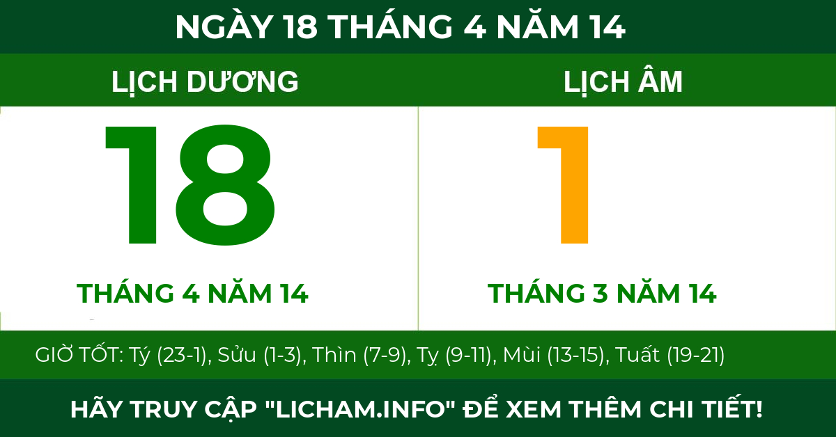 lịch âm ngày 18 tháng 4 năm 14
