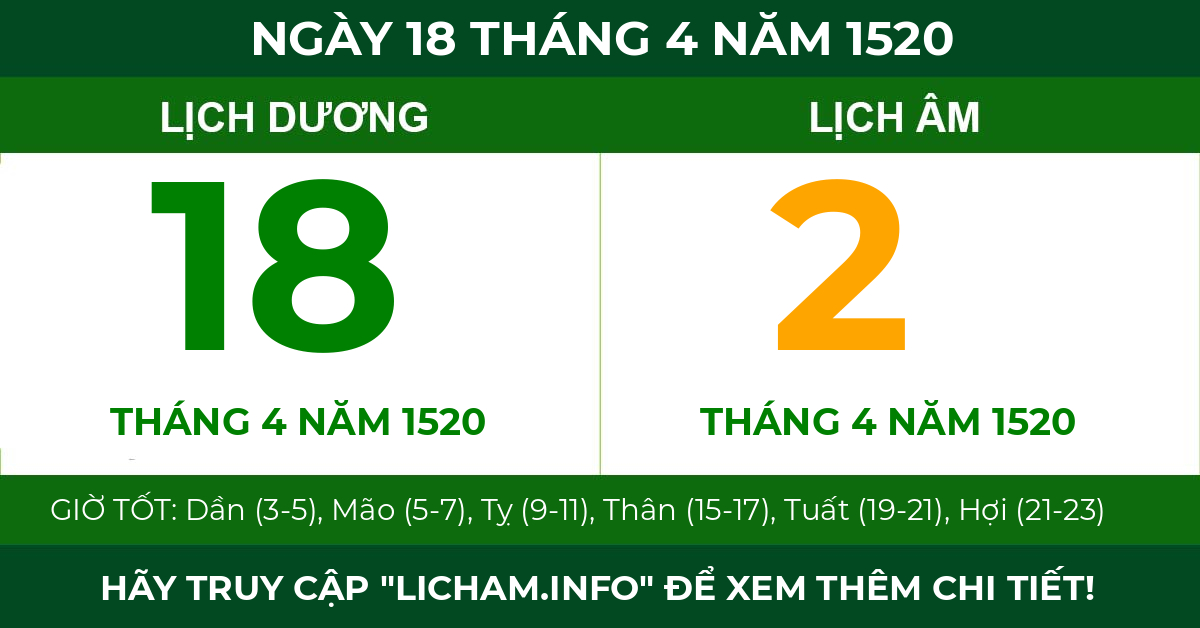 lịch âm ngày 18 tháng 4 năm 1520
