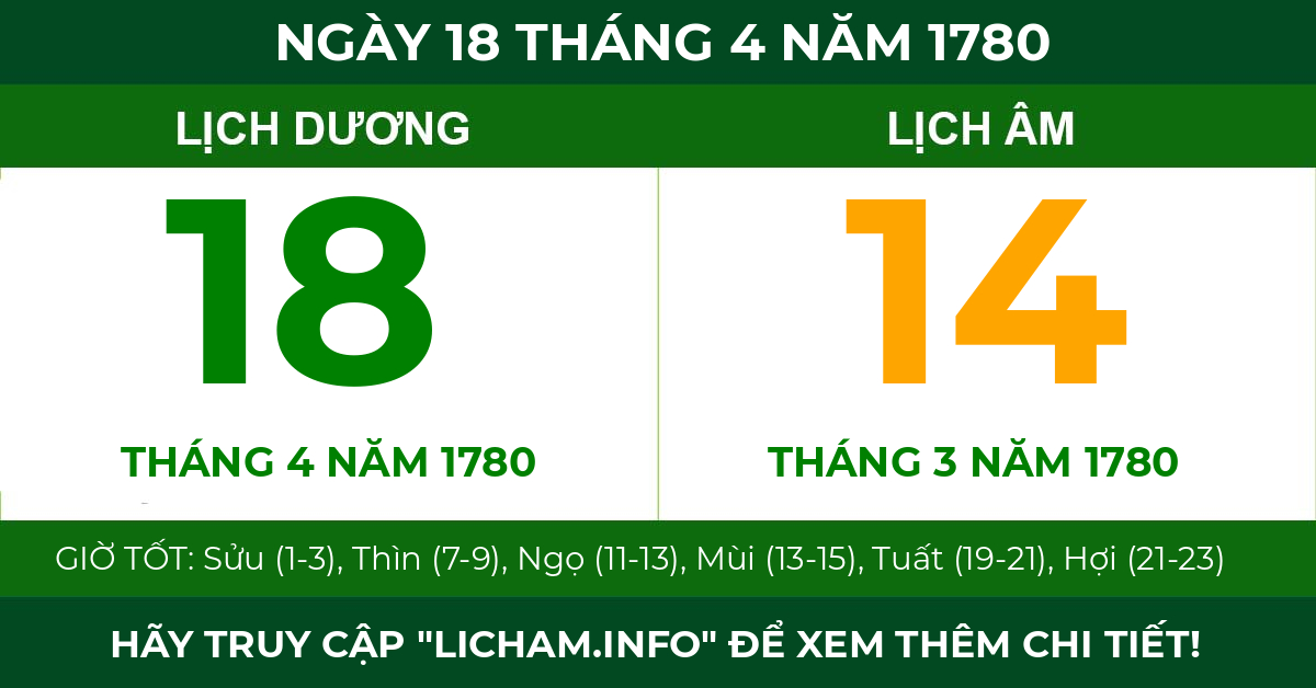 lịch âm ngày 18 tháng 4 năm 1780