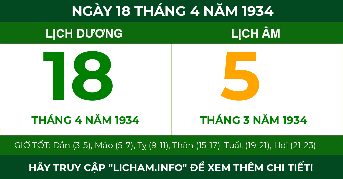 lịch âm ngày 18 tháng 4 năm 1934