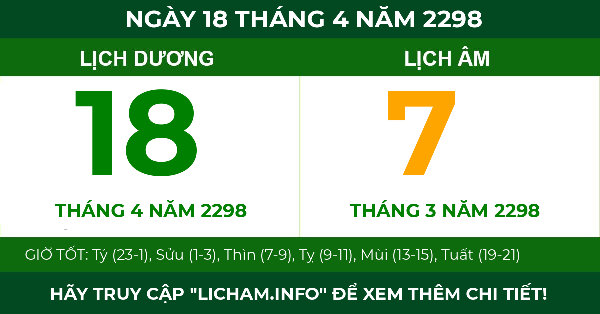 lịch âm ngày 18 tháng 4 năm 2298