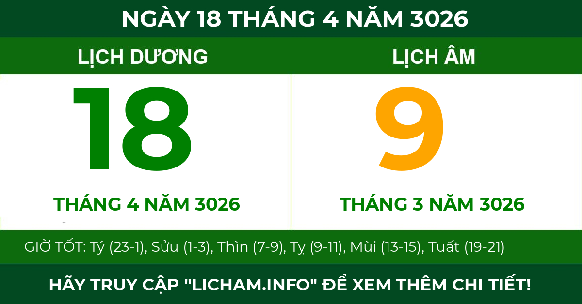 lịch âm ngày 18 tháng 4 năm 3026