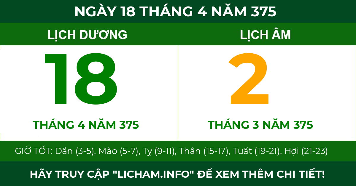 lịch âm ngày 18 tháng 4 năm 375